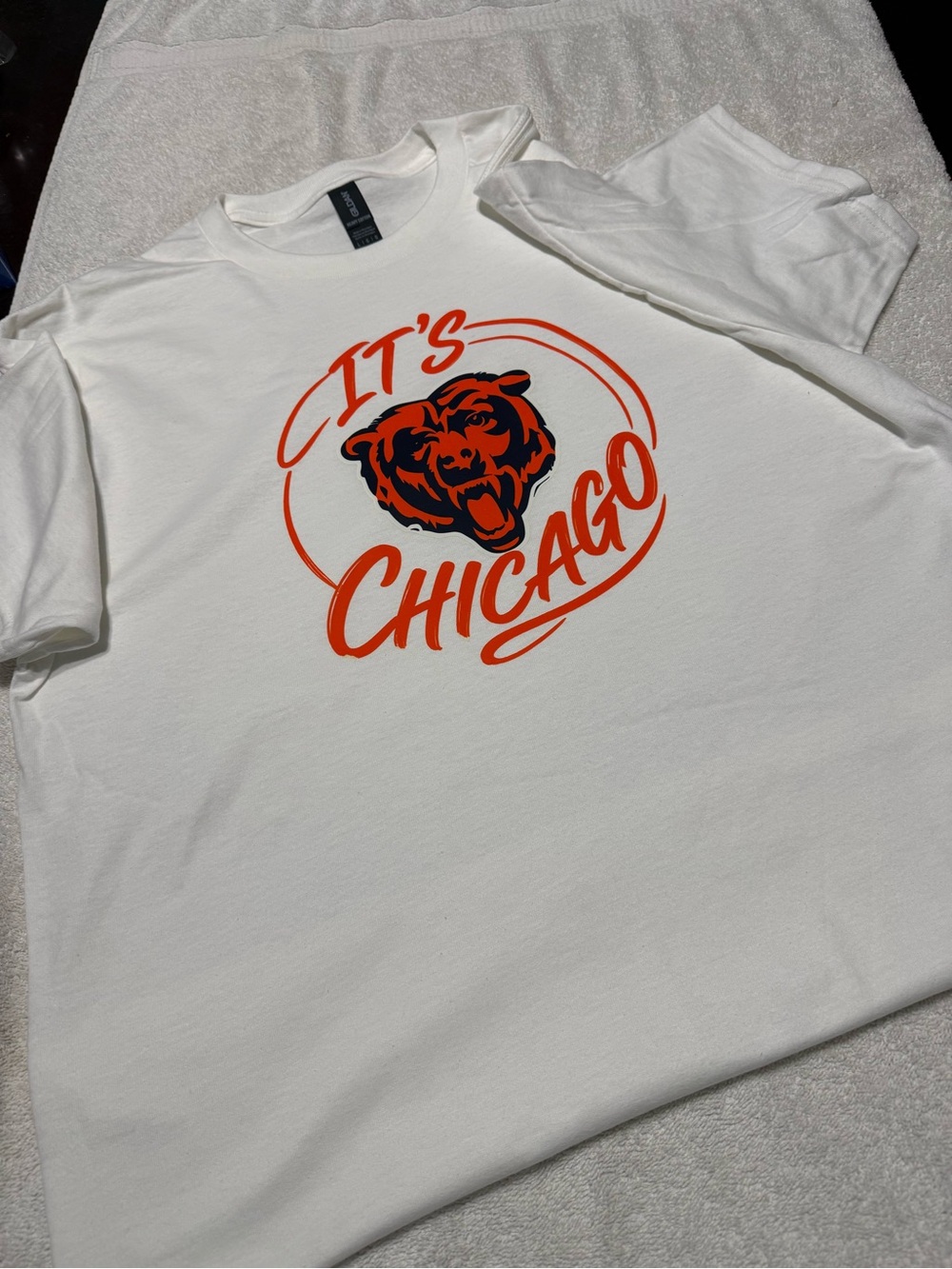 Gildan White Tee with Orange Chicago Bear Graphic